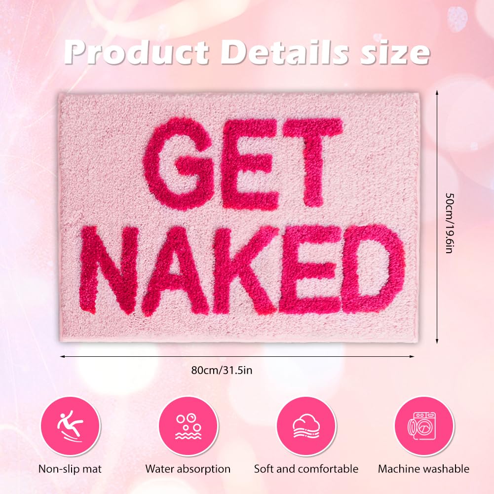 Tappetino antiscivolo da 40x60cm - Tappeto da bagno GET Naked Bath Mat Lavabile Assorbente Ad Asciugatura Rapida, Tappetino per Doccia Bagno WC, Morbido Tappeto da Bagno Antiscivolo Lavabile Rosa