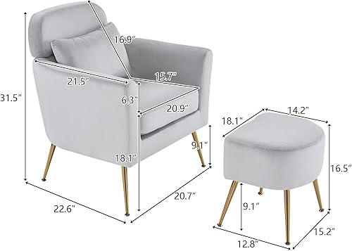 Miniatura 2 de Accent Chairs for Living Room Lounge Chair Upholstered Flannelette Single Sofa Chair wOttoman Foot & Gold Feet,Comfy Reading Chair Arm Chairs