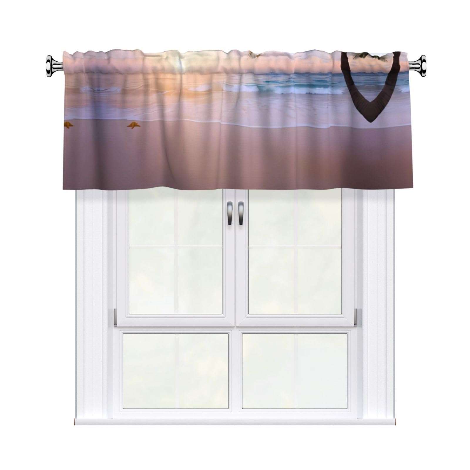 WHJSHOP Tropical Beach Sunset Prints Curtain Valance 54x18in - Peach Skin Kitchen Window Layer, Filtered Light & Quick-Install Rod Pocket Cover