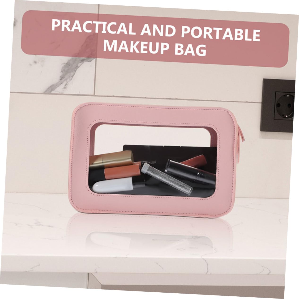 Borsa Toilette Trasparente Pvc Rosa 2 Pezzi per Viaggio | Chiusura Zip Liscia, Formato Compatto per Outdoor, Pratico Organizer Beauty Buona Capienza