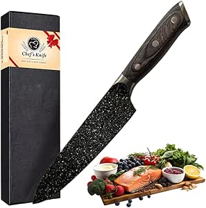 Chef Knife 7.8 inch Professional Non-Stick kitchen tools,Ultrasharp Steel Professional Chef''s knife Ergonomic Wooden Handle kitchen knife Non-stick Coating Blade for Kitchen Cooking Black Gift Box
