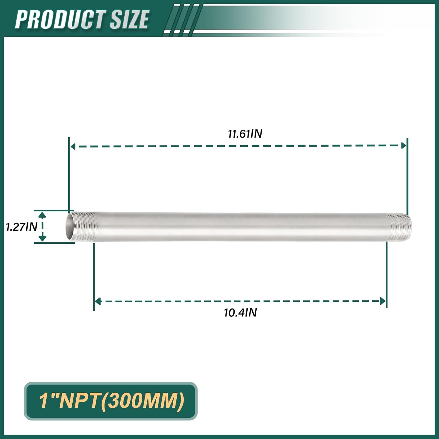 304ステンレススチールパイプ継手2個 2.52cm NPT オス 長さ12インチ ニップルキャストパイプ 水/油/空気/燃料用