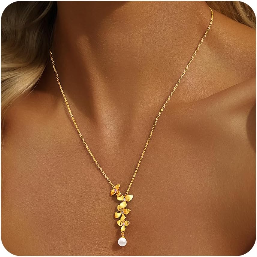 Cicy Bell Floral Pendant Necklace Women Trendy 18k Gold Plated