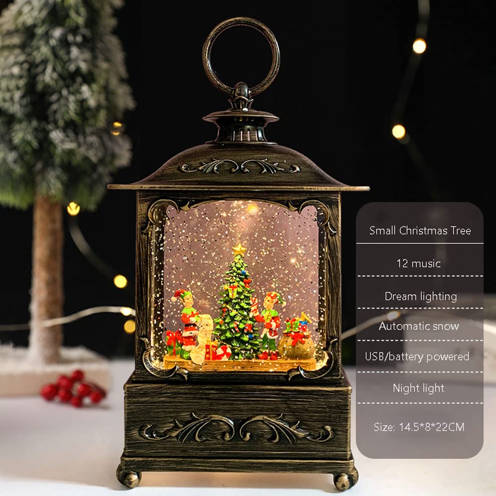 Lanterna a candela, lanterna natalizia con globo di neve, lanterna musicale da appendere con 12 canzoni natalizie, luce natalizia a batteria/USB, decorazione natalizia con lanterna glitterata ( Color