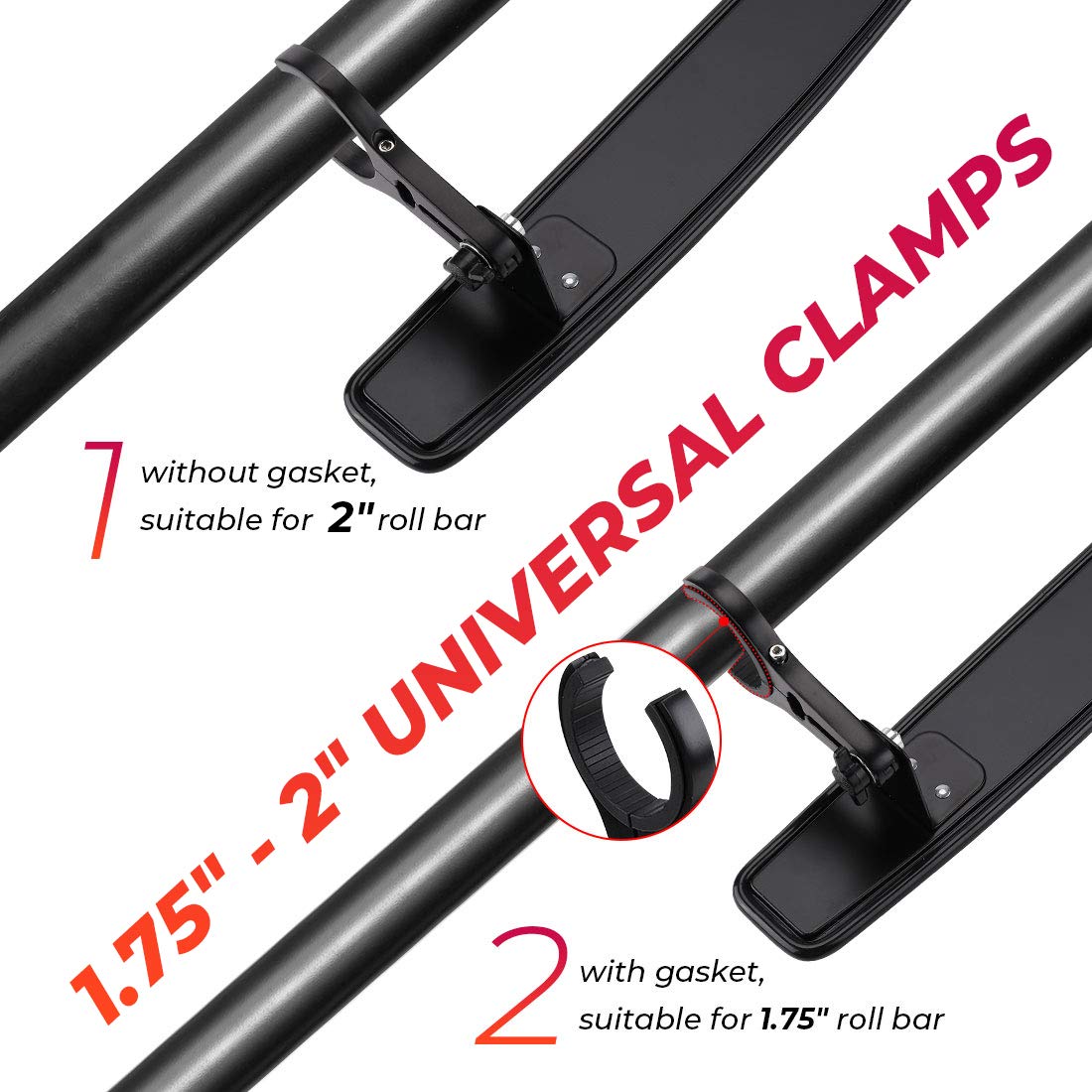 UTV Rear View Center Mirror, 15" UTV Race Mirror with 3/4 1.75" or 2" Clamps Compatible with 2021 Polaris RZR, Honda Pioneer, Can Am Commander Maverick, Honda Talon 1000R 1000X
