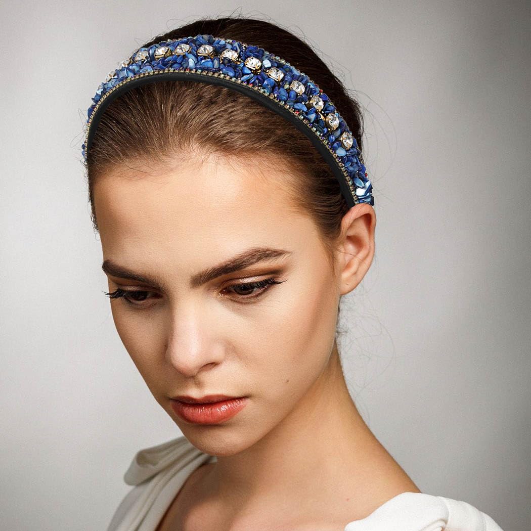 Rhinestone Wide Headband Navy Blue Hairband Sparkly Crystal Head Bands Colorful Diamond Headhoop for Women (Type A) - Image 6