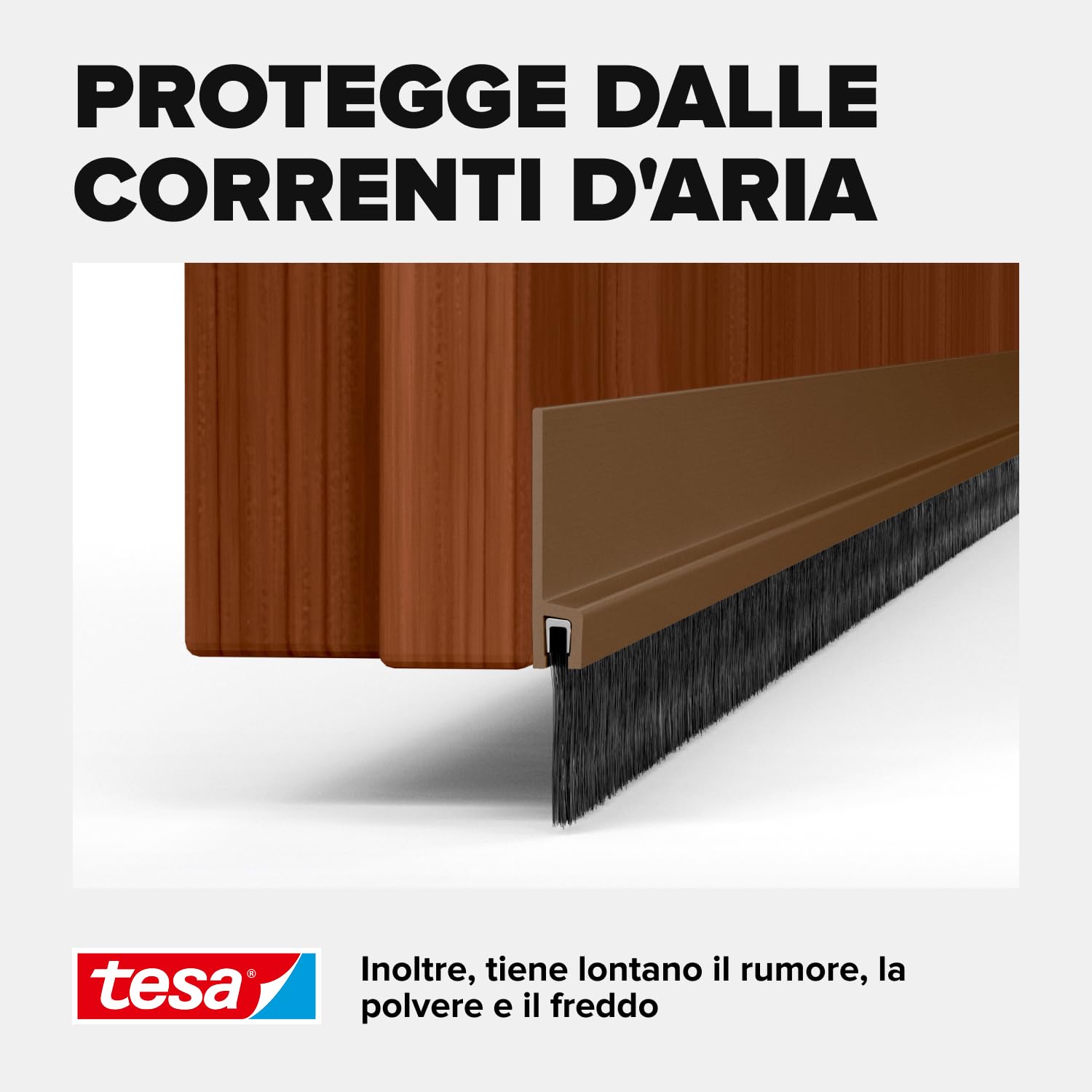 tesamoll Standard Paraspifferi a Spazzola - Guarnizione adesiva per porte - Adatta per isolare stanze con pavimenti lisci - Colore: Marrone - 100 cm x 3,7 cm
