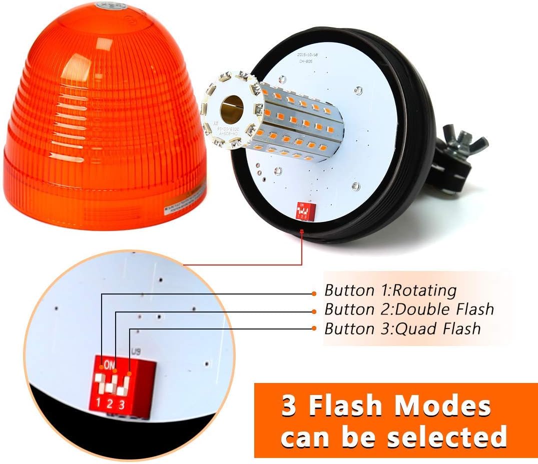 60 LED Rotating Flashing Amber Beacon Light, Flexible Mount Strobe Lamp with Plug Bracket Tractor Emergency Warning Light For Forklift Truck Tractor Snow Plow, 9.45X5 Inch