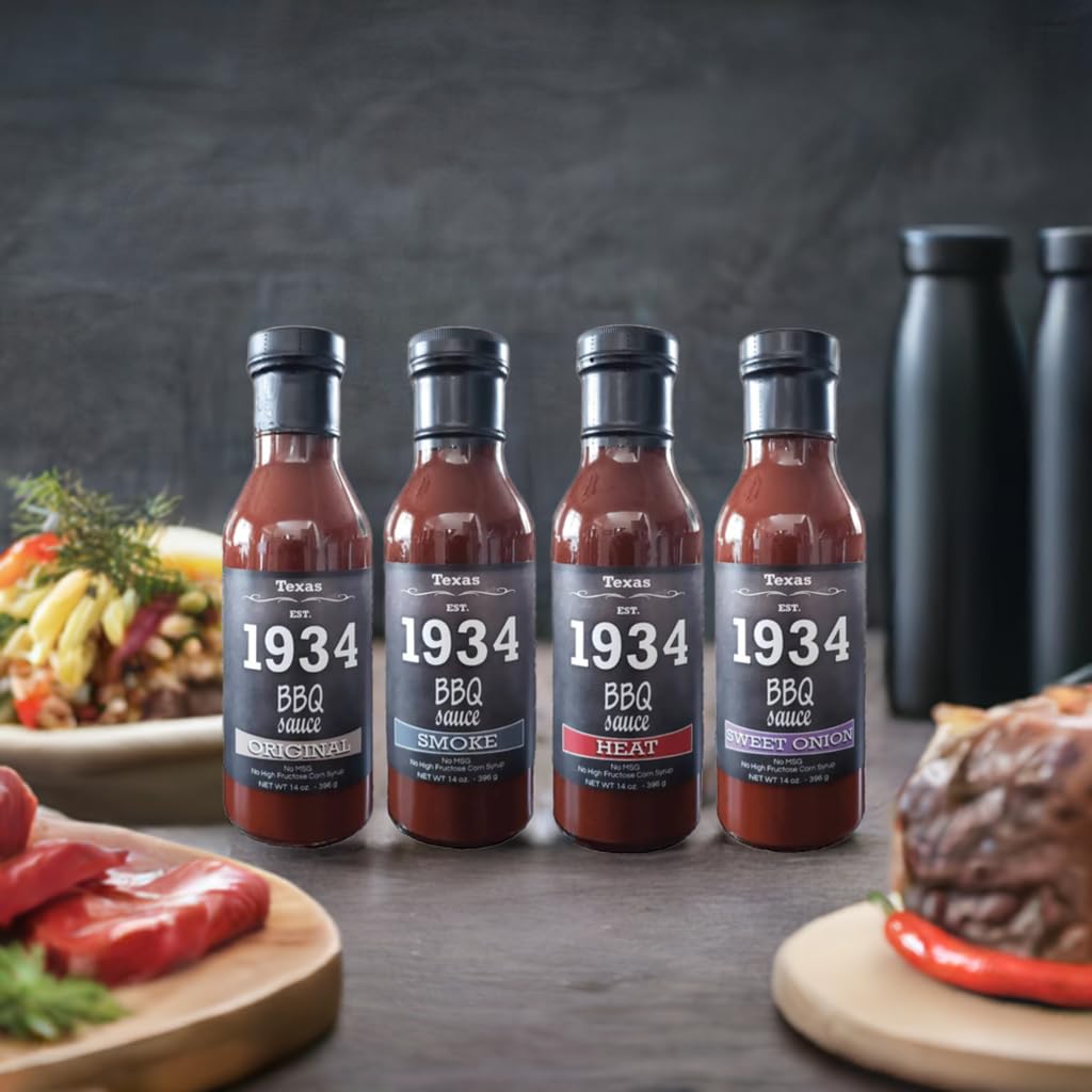 1934 BBQ Sauce | Original, Heat, Smoke & Sweet Onion 14 oz | Authentic Texas Style Barbecue Sauce | No Preservatives or High Fructose Corn Syrup | Rich Bold Taste for Grilling & Everyday Cooking