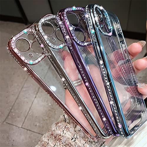 Coque strass brillants pour iPhone 14 violet paillettes couverture silicone de luxe