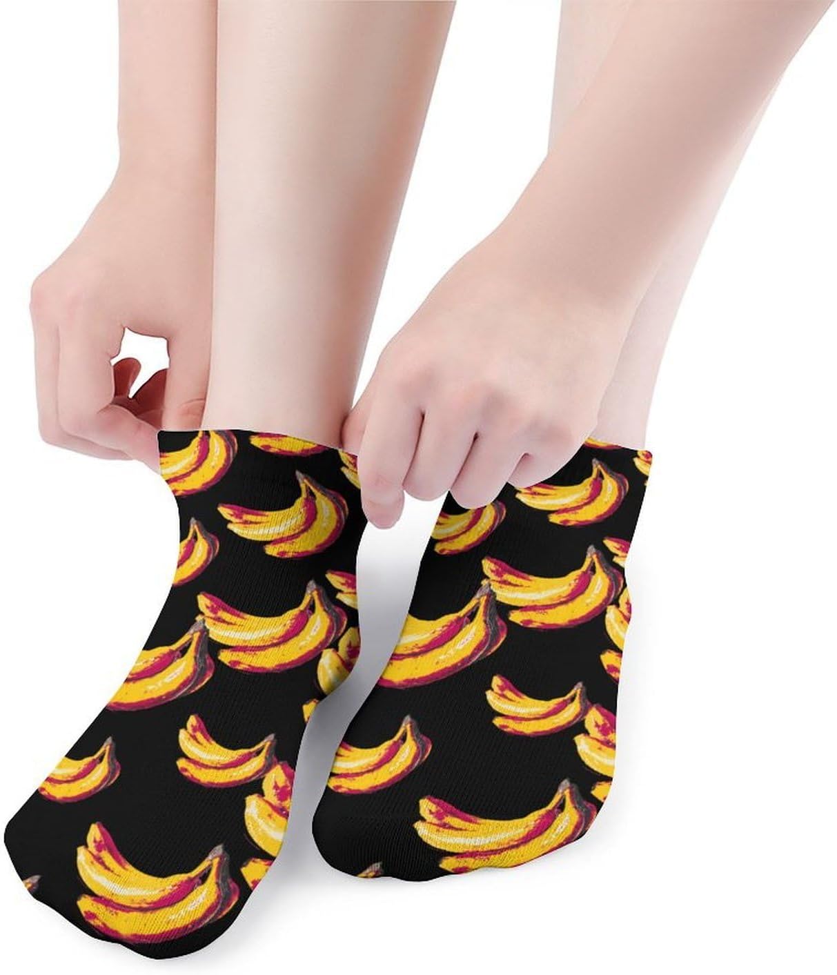 Vintage Banana Art No Show Ankle Socks Low Cut Non Slip Flat Boat Line 5 Pairs Set