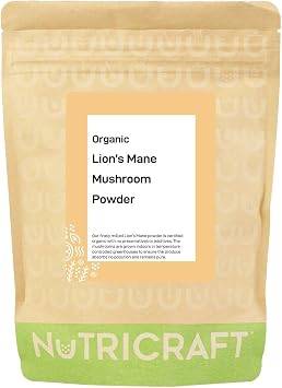 NutriCraft Organic Lion s Mane Mushroom Powder - 1kg, 100% Pure Botanical Food, No Preservatives, Vegan & Gluten-Free, Boosts Immune System, High in Nutrients, Use in Smoothies and Food