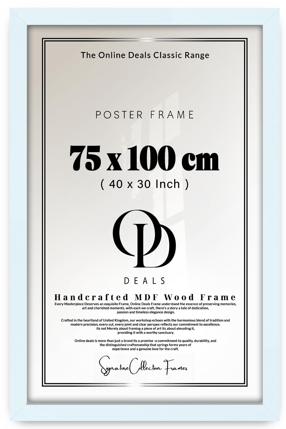 Od Deals White 75X100cm Poster Frame | Mdf Engineered Wood Finish Flat Style | Secure Metal Clips & Sawtooth Hangers | Portrait Or Landscape Display | 29.5X39.3 Inch –