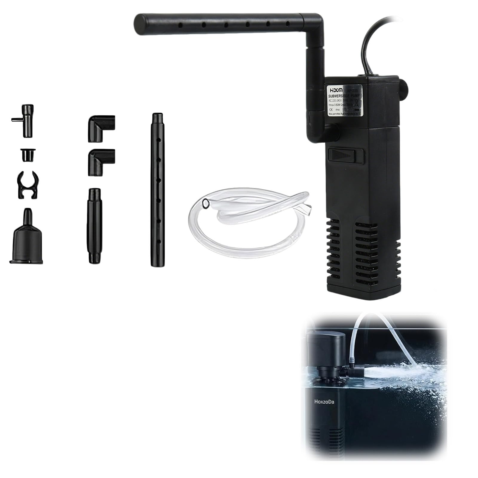 Filtre Intérieur Aquarium, Pompe Aquarium, Débit d'eau 200L/H, Convient pour Aquarium à Poissons 40L, Peut être Utilisé pour Le Pompage De l'eau, PulvéRisation D'oxygène, Filtration