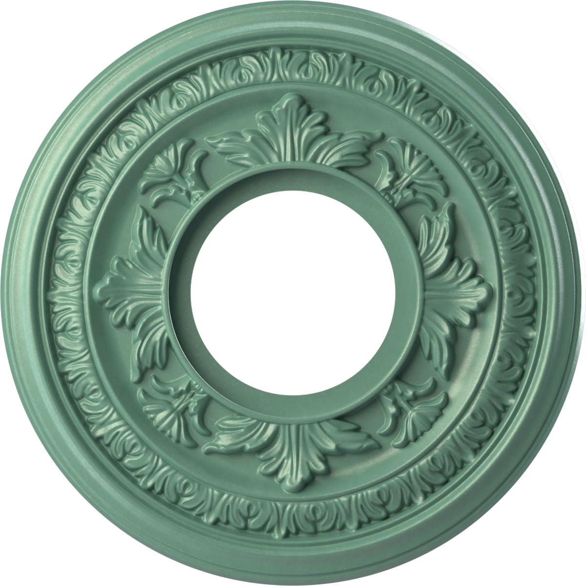 Ekena Millwork CMP10BAFSM Baltimore Thermoformed PVC Ceiling Medallion (Fits Canopies up to 4 1/4"), 10"OD x 3 1/2"ID x 3/4"P, Universal Pearl Metallic Sea Mist