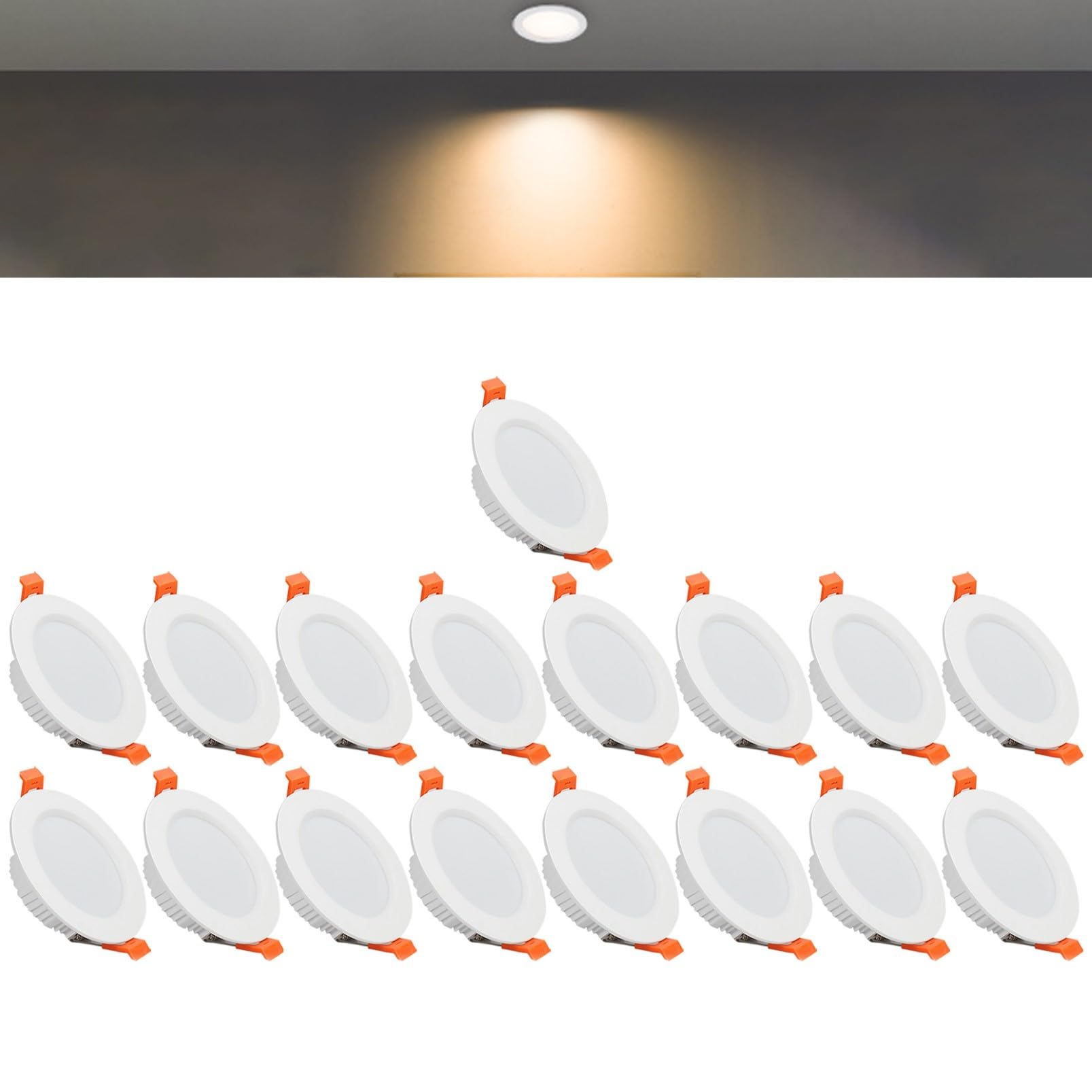 TTiiLoe 7W Round LED Recessed Ceiling Spotlights, 3000K Warm White Ultra Slim Panel Ceiling Light, Cut Φ80-90mm, AC110-240V Downlights for Hallway Stairwell Showroom, 17 Pack