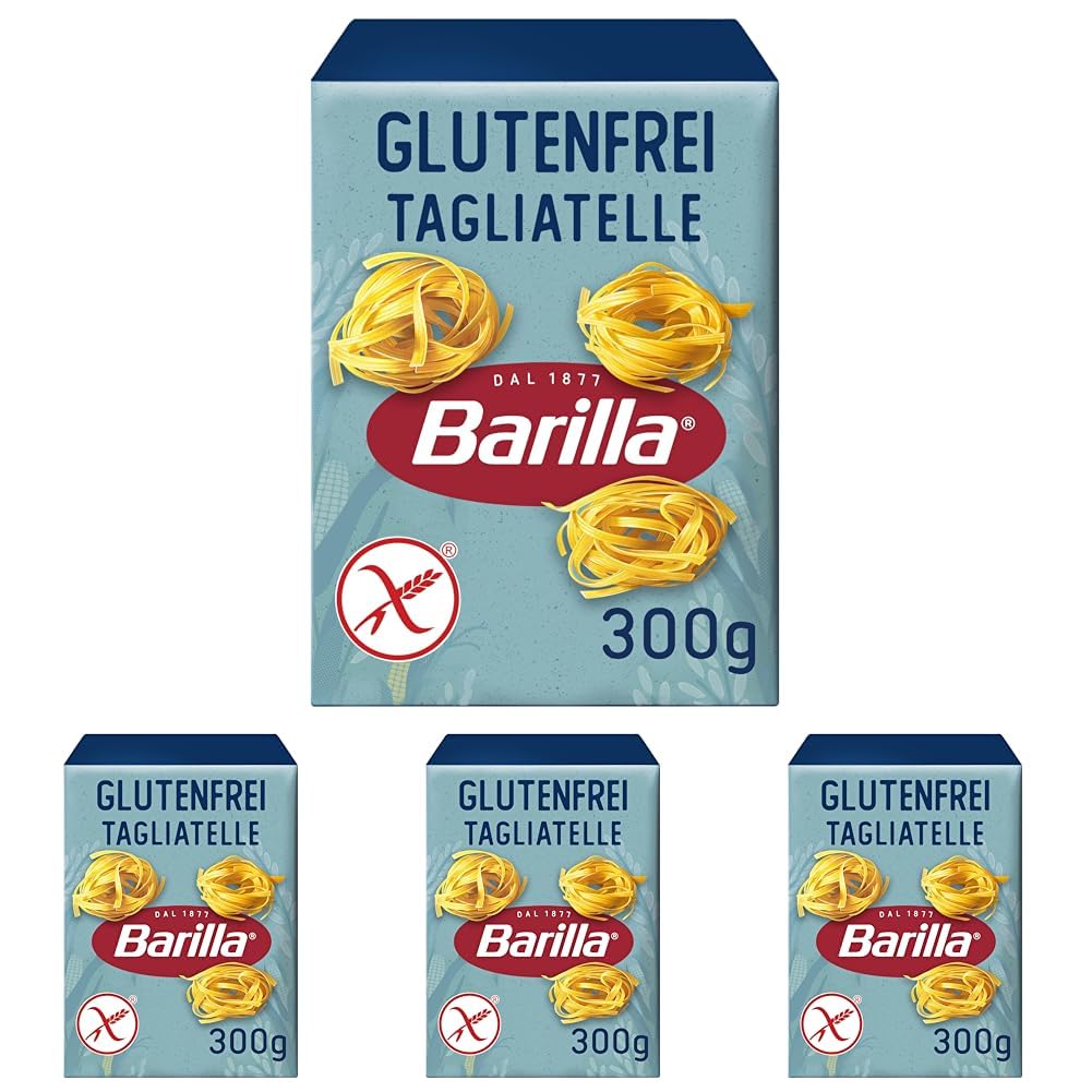 Barilla Pasta Glutenfreie Tagliatelle aus köstlichem Mais und Reis – perfekt für Menschen mit Zöliakie oder Glutenunverträglichkeit 300 g (Packung mit 4)