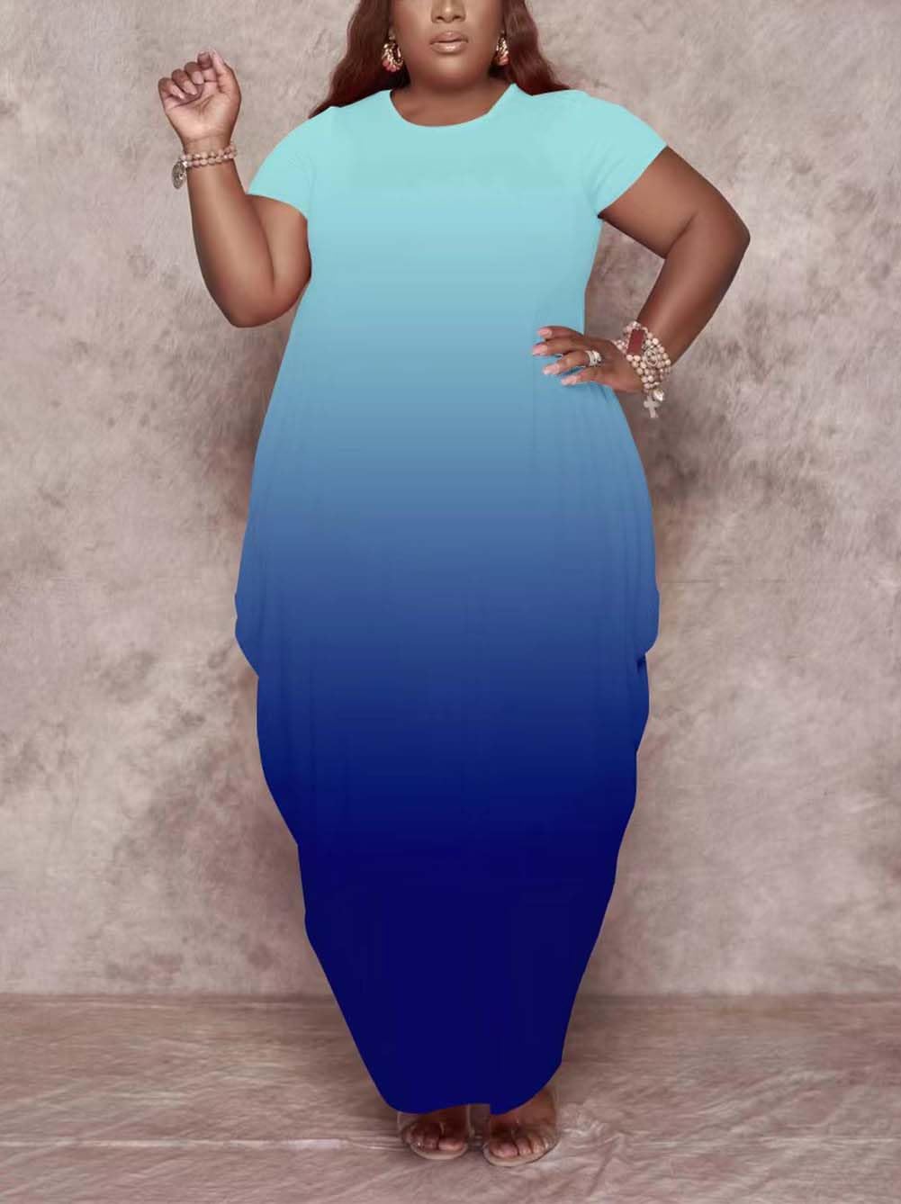 Fooullaide Women Casual Plus Size Dress Summer Short Sleeve V Neck T Shirt Loose Oversize Flowy Long Dresses with Pocket - Image 5