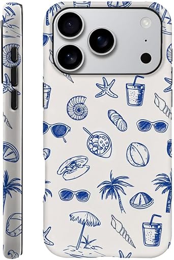 DAIZAG Case Compatible with iPhone 17 Pro,Durable Shock Protection Cover for Girl Women,Tropical Beachy Blue Shell Collage