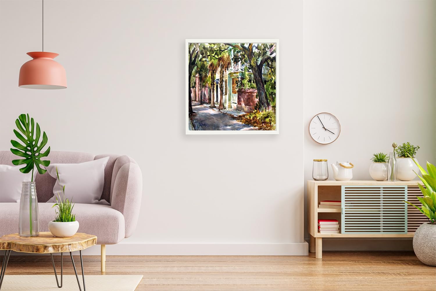 VERRE ART Printed Framed Canvas Painting for Home Decor Office Wall Studio Wall Living Room Decoration (14x14inch White Floater) - Sunny Charleston South Carolina