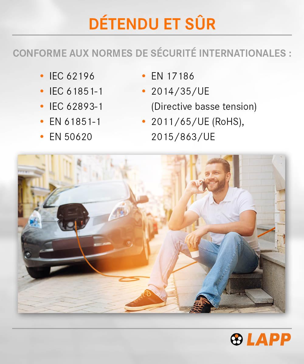Lapp Mobility Cable Recharge Voiture Électrique 5m Type 2-22kW, 32A, Mode 3 - Câble de Recharge Type 2, Chargeur de véhicule électrique, Résistant à l'eau IP55, Fabriqué en Allemagne - 5m Orange