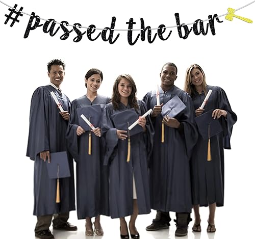 Miniatura 4 de Cartel de banderines con purpurina negra Passed the Bar Felicidades abogadasabogado del futuro suministros de decoración para fiestas de graduación