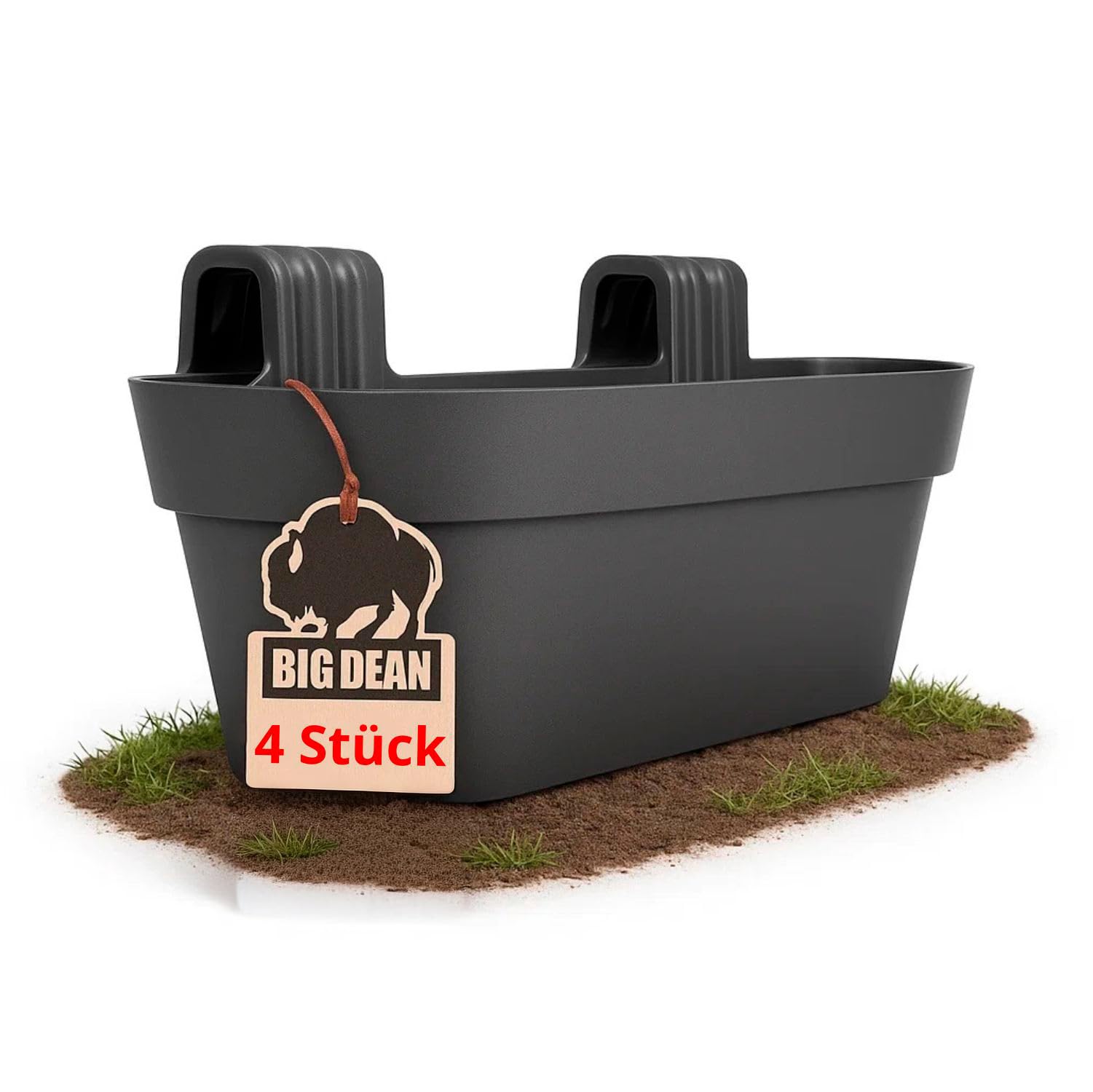 BigDean 4X Blumenkasten Balkongeländer 50cm mit Wasserspeicher Anthrazit | Balkonkasten inklusive Halterung, Blumentopf zum Aufhängen