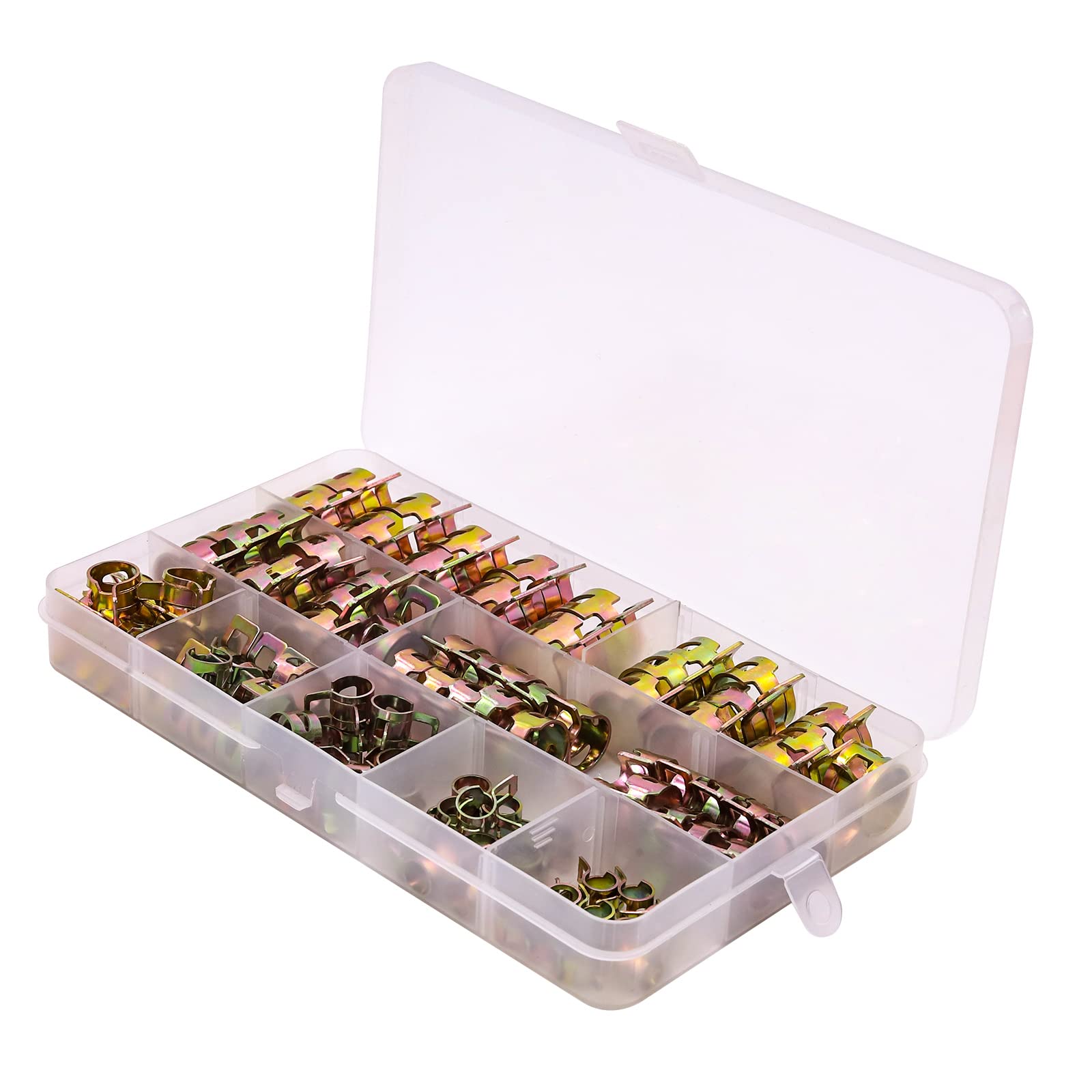 YnGia 100pcs Spring Band Type Clips Elastic Clamp, Spring Clips Fuel Hose Line Tube Pipe Air Tube Clamps Fastener Assortment Kit (6-17mm, 10 Size)