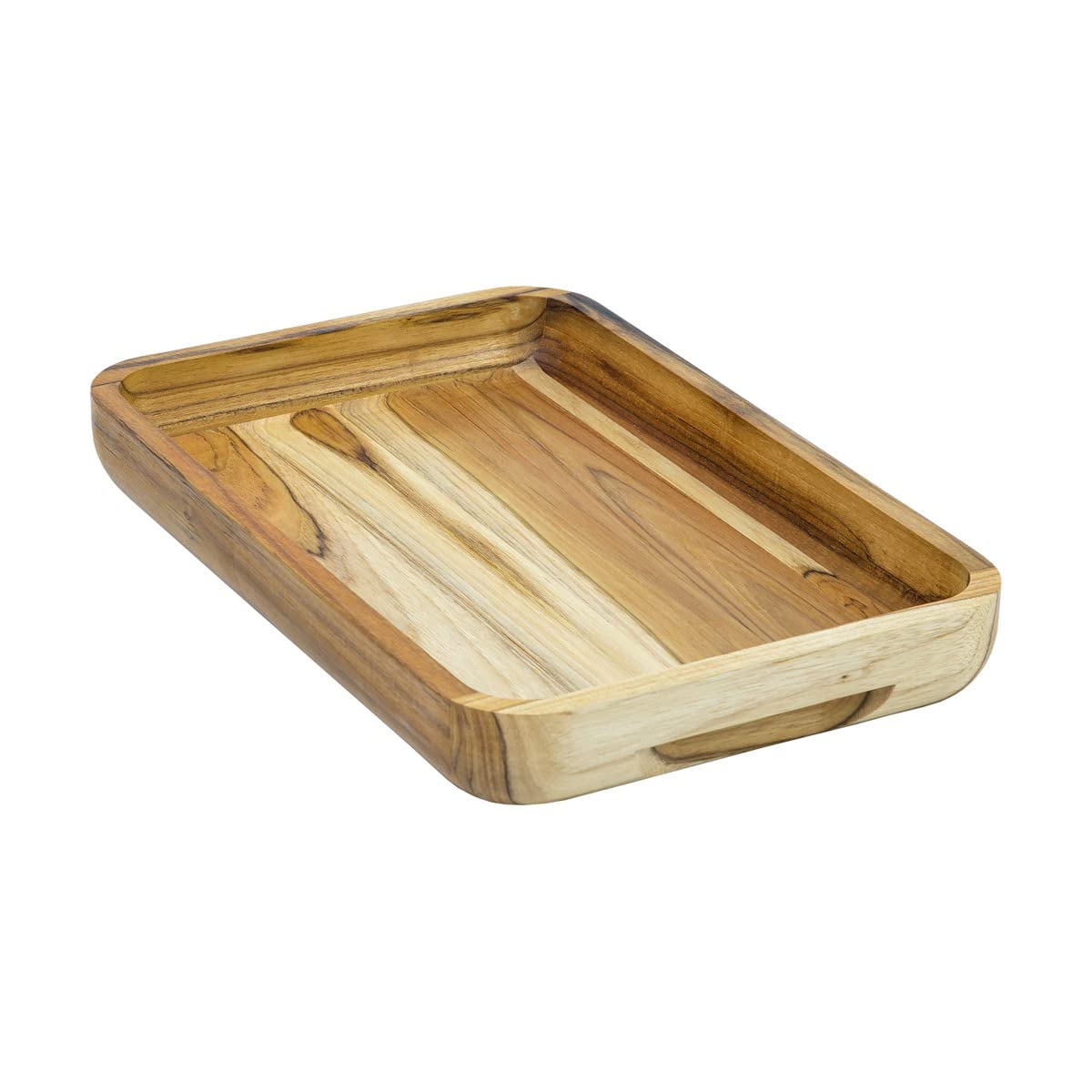 Stolf Eco-Friendly Teak Wood Serving Tray – Reforested Wood Serving Tray with Mineral Oil Finish, Versatile for Seasoning, Serving, and Decor – 39.5 x 26 x 5 cm