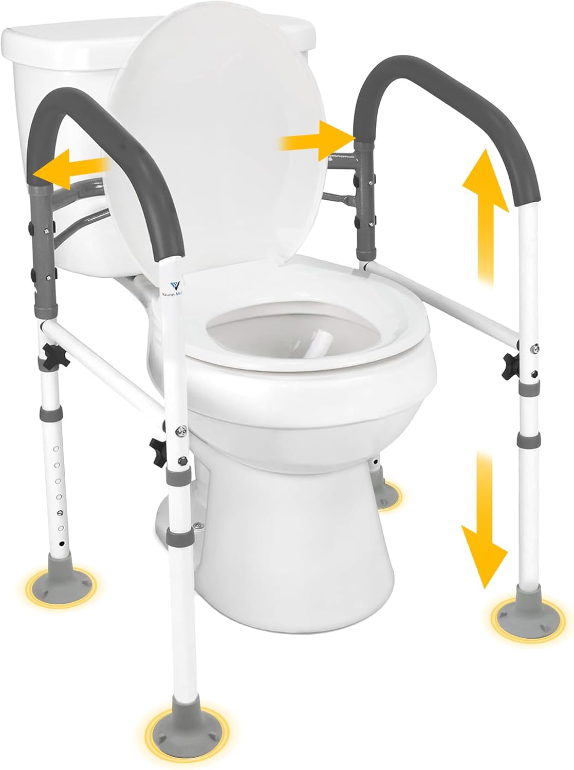 Vaunn Medical Deluxe Adjustable and Foldable Toilet Safety Frame, Bathroom Handrail Assist Grab Bar Handle (White, Adjustable Width and Height)