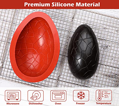 Webake Ostern Ei Silikonform Osterei Schokoladenform Silikon Dinosaurier Groß Eierform 2 Stück 3D Ostereier Backform Pralinenform mit 1 Hammer für Osterdekorationen, Süßigkeiten, Kuchen