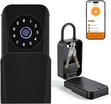Smart Key Lockbox, Weatherproof & Portable Key Safe Outdoor, Master Lock Key Safe 5 Ways to Unlock Fingerprint/Code/Card/App/Key for Airbnb,Office,Home,Garage,Guest Access