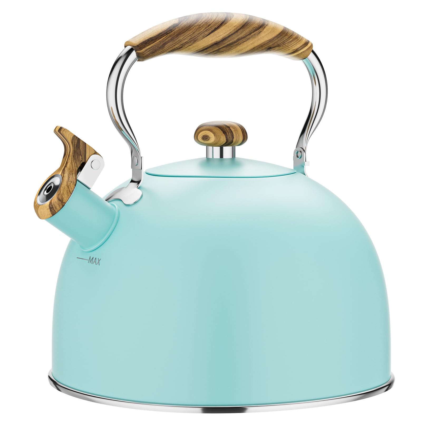 Chefbar 2.6 Quart Tea Kettle Stovetop Whistling for Stove Top, Food Grade Stainless Steel Tea Kettles with Cool Wood Pattern Handle, Blue