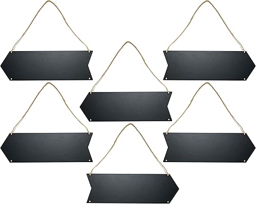 Miniatura 1 de Paquete de 6 letreros de madera colgantes de doble cara, pizarra negra borrable para decoración de pared, 12 x 4 pulgadas