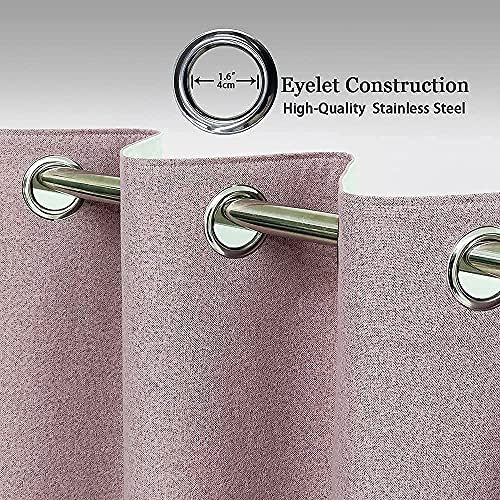 always4u 100% Blackout Curtains for Bedroom 1 Pair Modern Linen Look Window Treatment for Home Decoration 3-layer Fully Lined Thermal Curtain Blush 46x54
