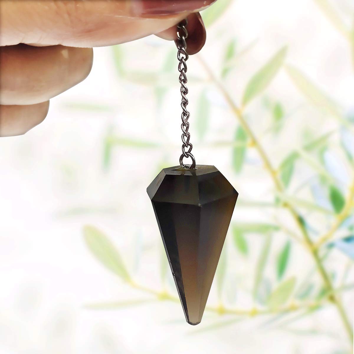 Reiki Crystal Products Natural Smoky Quartz Dowser Pendulum 6 / Six Faceted Crystal Stone Dowser Pendulum Dowsing for Healing Gemstones