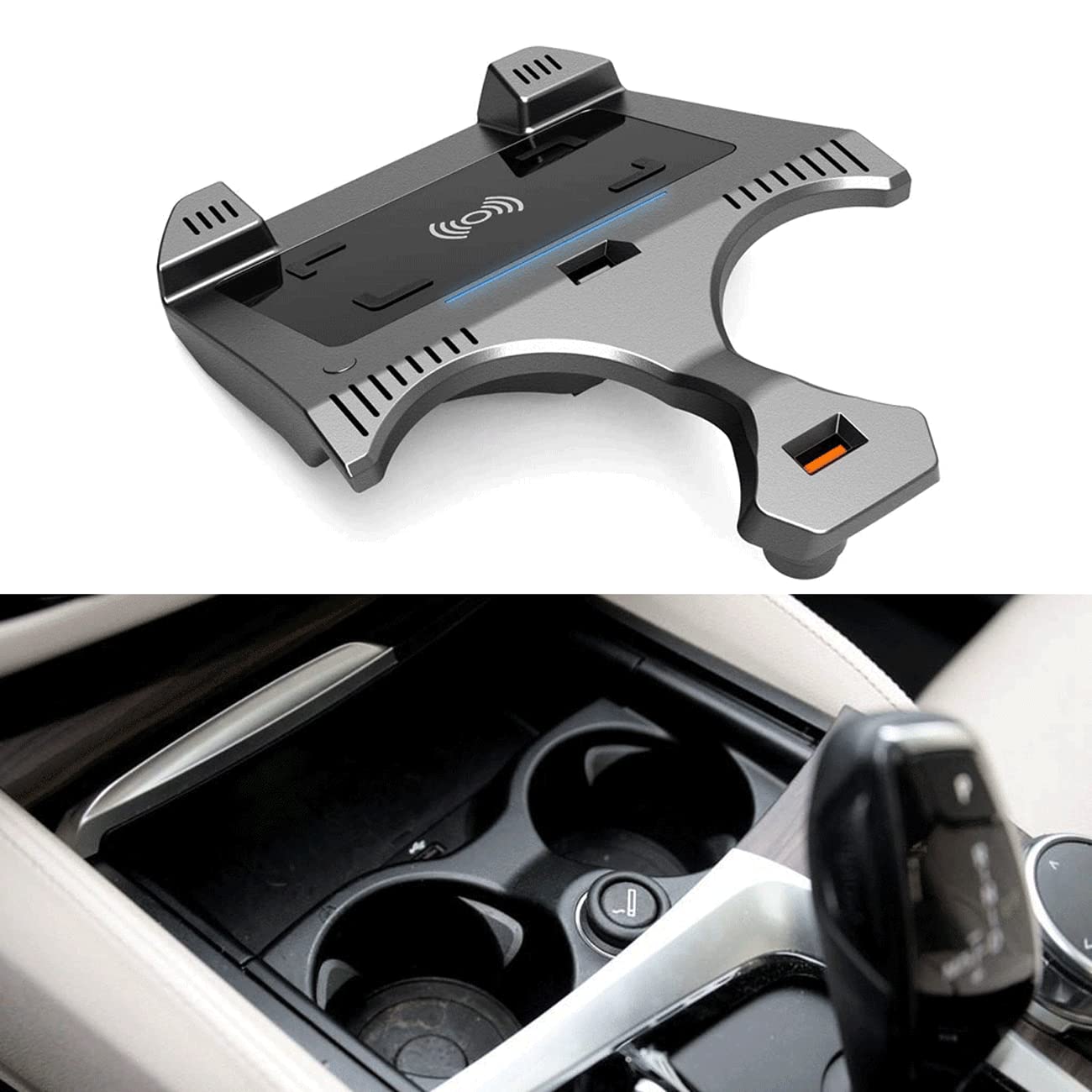 Car Wireless Charger, for b m 5 Series 2018-2021 Center Console Accessory Panel Car Phone Charging pad,with QC3.0 USB 15W Qi Fast Charging Phone Charger Pad for All Qi Phone