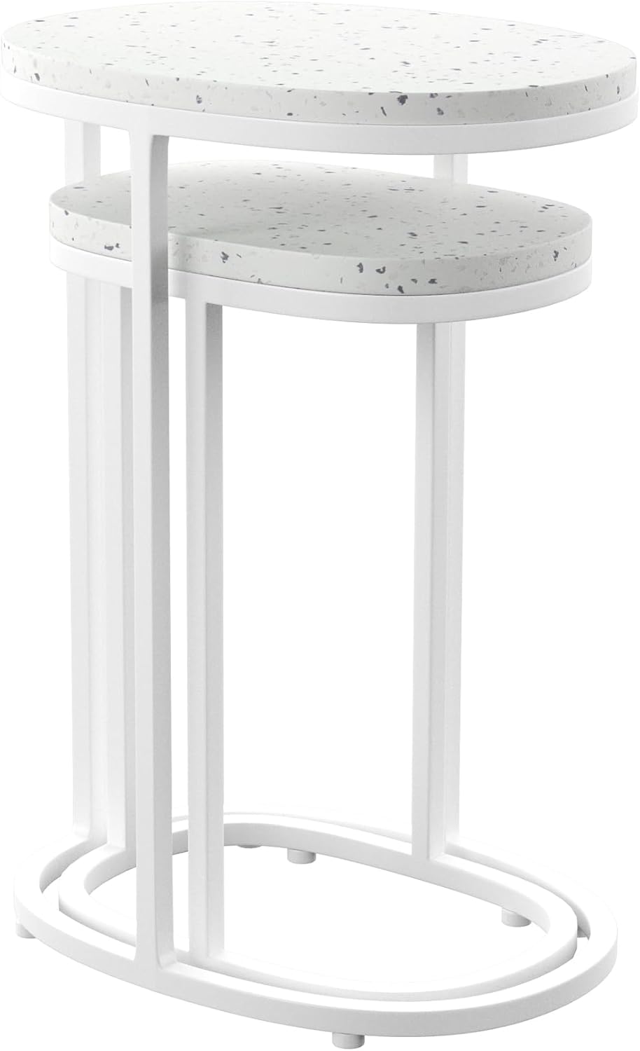SEI Outdoor Patio Furniture - Vicanno Terrazzo Outdoor Nesting Tables - 2 Piece Set - Transitional Design White Metal - Fully Assembled - Ideal for Patio, Backyard (OD1089804)
