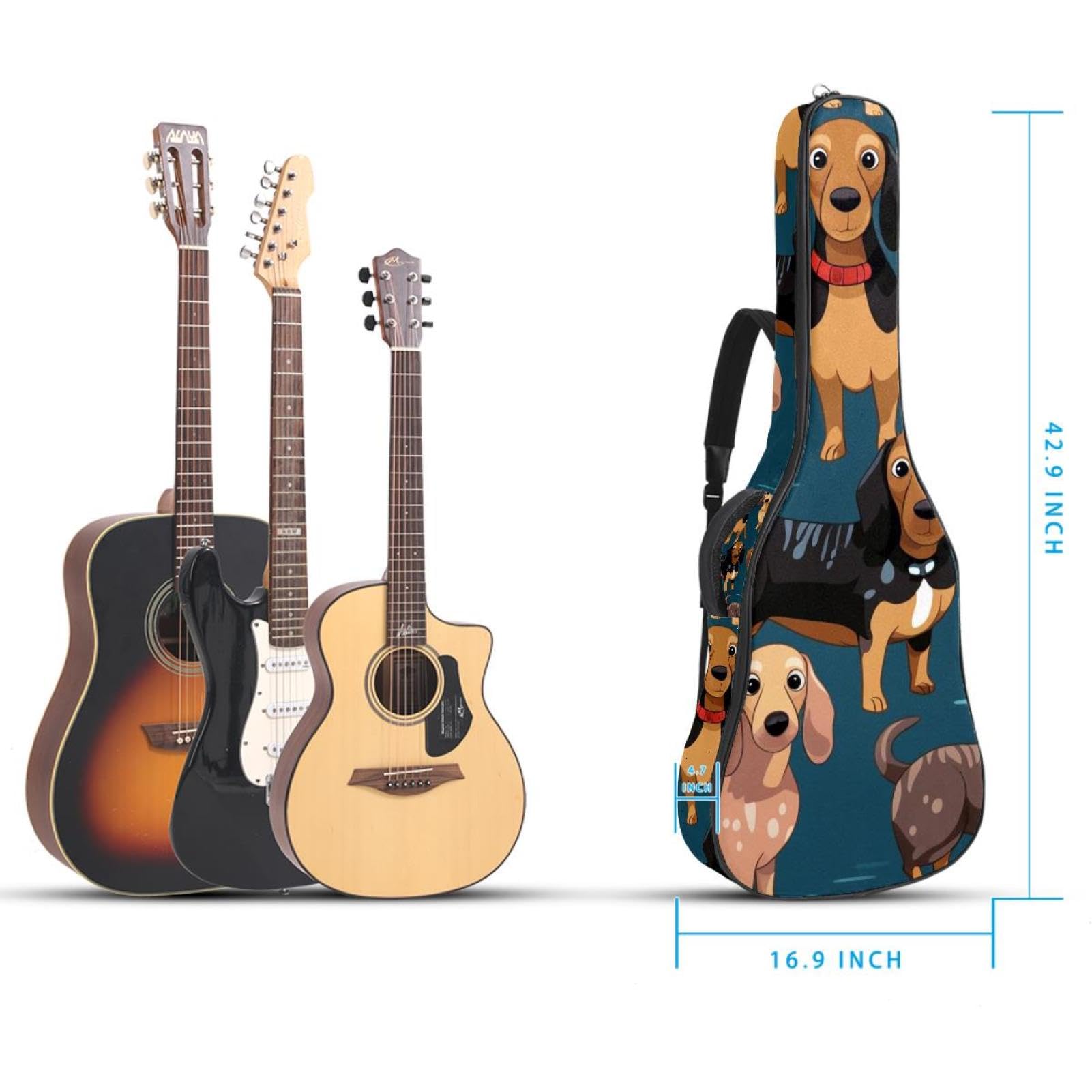 Tasche für Akustikgitarren, groß, schöne Gitarrenkoffer, passend für 40/41/42 Zoll für Mann und Frau, wasserdichte Gitarren-Gigbag mit schützender Schwammschicht, mehrere Taschen, Gitarren-Rucksack,