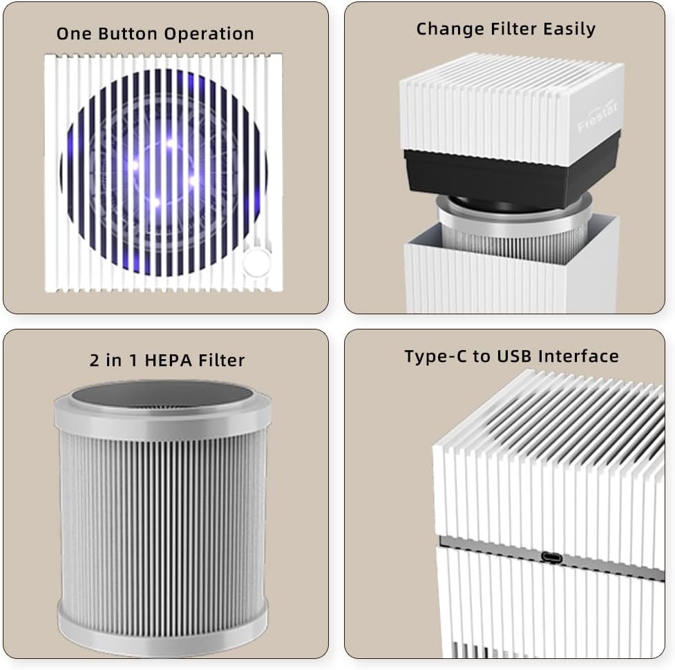 Desktop USB Air Purifiers for Office, Desk, Small Room, Bedroom, Home, Office, HEPA Air Purifier for Pollen Dust Odor, No Adapter (Black) - Image 4