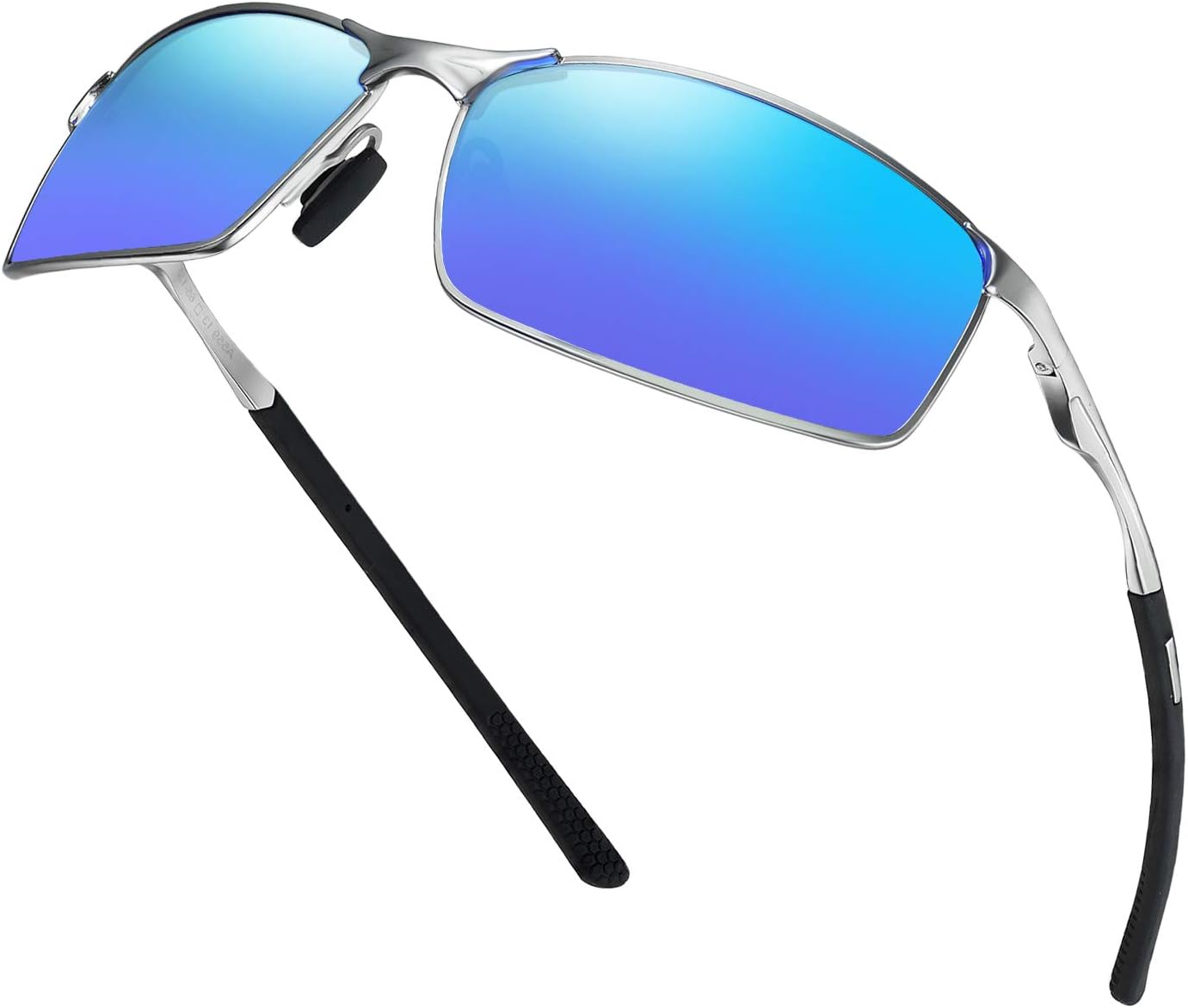 WHCREAT Men's Driving Polarized Sunglasses Ultra Light Metal Frame with Spring Hinges (Silvery Frame Ice Blue Lens)