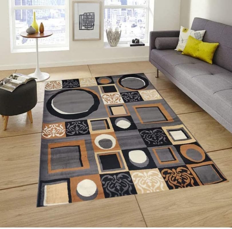Image of Floral Design Acrylic Polyester Carpet for Living Room 8x11 Feet Color Grey and Black(240x330Cm), Large Rectangle