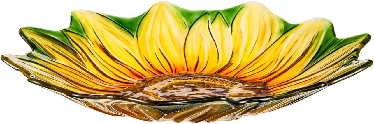 Evergreen 18" Hand Painted and Embossed Shaped Bird Bath, Sunflower