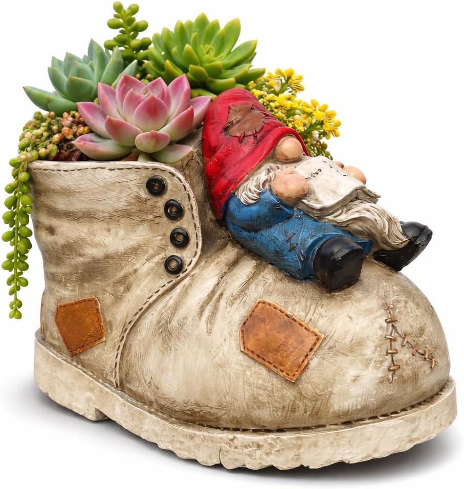 Cute Planter Gnome Plant Pots for Succulent Unique Resin Flower Pot with Drainage Hole Funny Gifts for Plant Lovers
