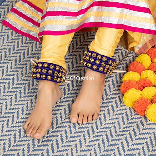 Art Of Creation Kathak Ghungroo Anklet pair Classical Dancing 60 Bells Musical Instrument Bharatnatyam (Blue Paded 3 Line) - Image 3
