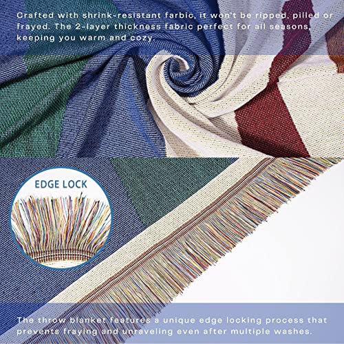 Sonemone Rainbow Curves Woven Throw Blanket Casual Blankets With Tassel Knitted Throws Cover For Couch Chair Sofa Bed Outdoor Beach Travel 50"X60", Multicolor #TOP4