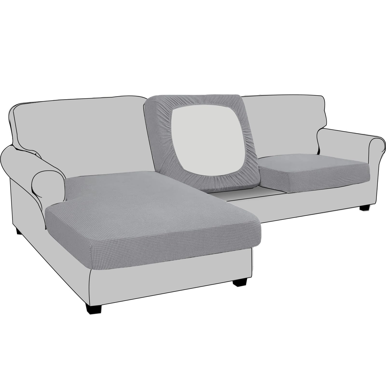 BXFUL Stretch Sofa Seat Cushion Cover Replacement, Fitted Sofa Couch Cushion Covers Furniture Protector, Checks Jacquard Spandex Fabric (2-Seater,Light Gray)