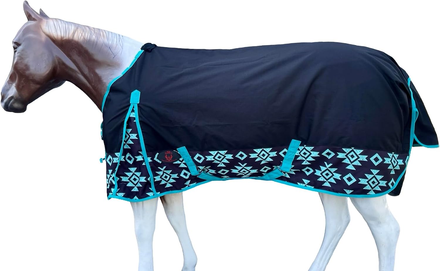1200 Denier Horse Rain Sheet (Waterproof/Breathable & Wind Proof Turnout Sheet) Horse Breathable Rainsheet (Black-Aztec-Bottom, 76)