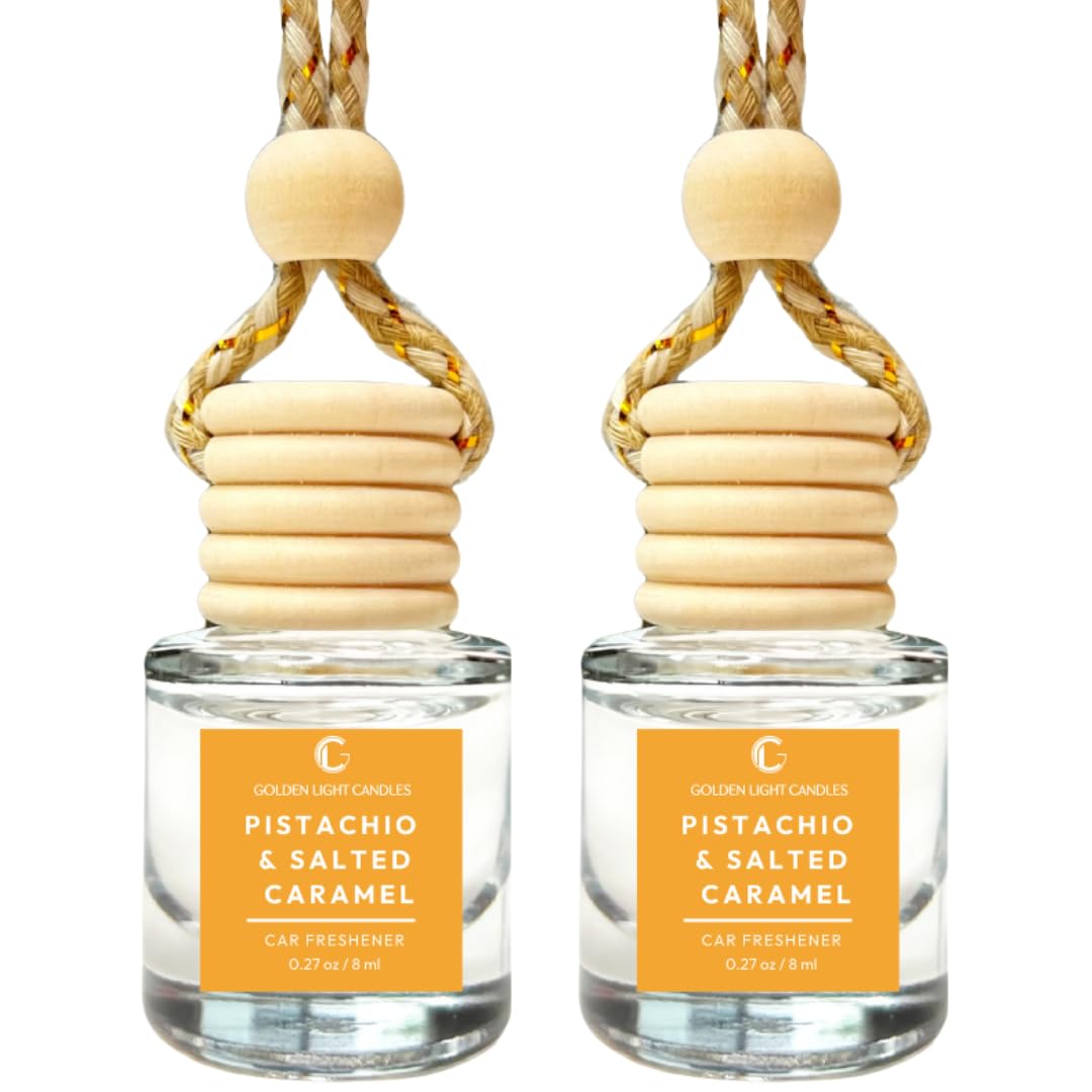 Car Air Freshener Hanging Diffuser 2 Pack – Pistachio & Salted Caramel Scent, 45+ Days Long Lasting Essential Oil Fresheners, Made in USA, Cute Car Diffuser for Women