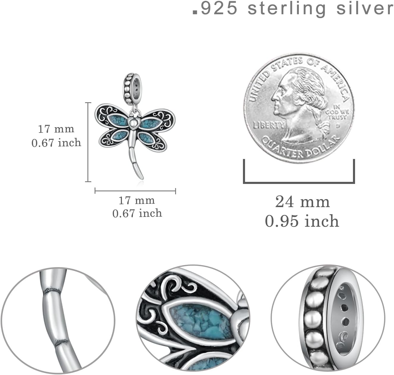 Dragonfly Charms for Women 925 Sterling Silver Boho Turquoise Charms for Bracelets Jewelry Gifts for Women Mom